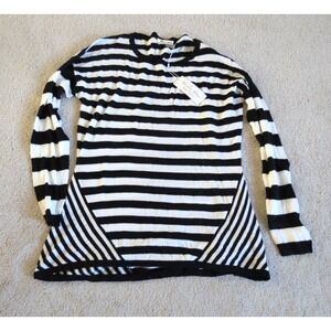 NWT Caroline Grace Cotton Cashmere Black White Long Sleeve Shirt Size XL